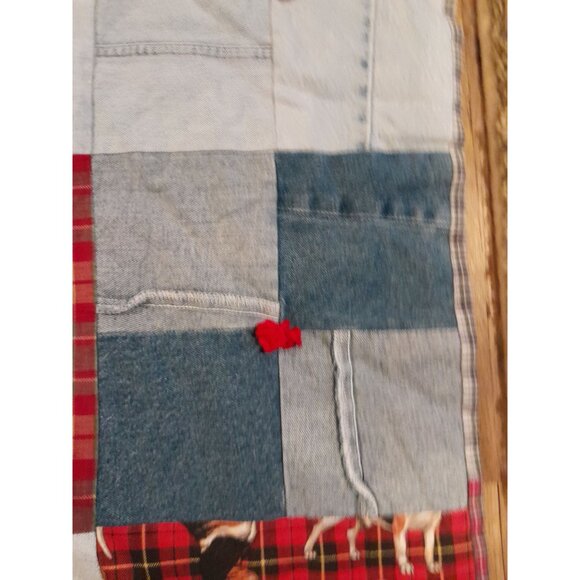 Handmade 24.5" x 52.5" Cabincore Cowboy Western Denim Hunting Dogs Cozy Quilt - Picture 8 of 12
